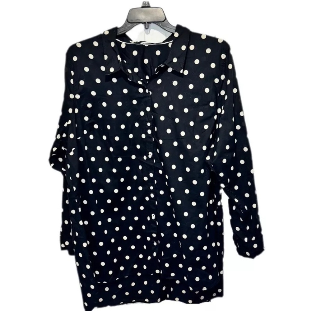 Crown & Ivy Polka Dot Black and White Button up